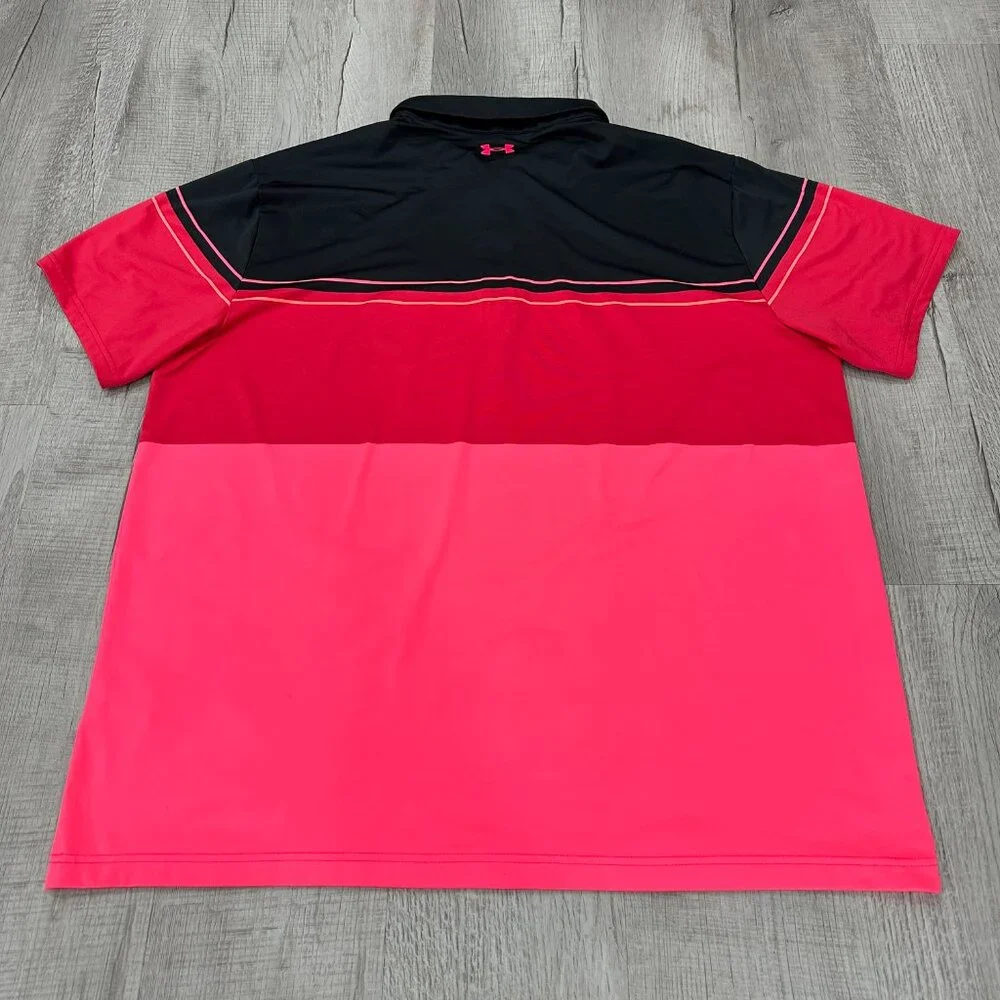Under Armour 3XL Playoff Polo Shirt Men's Pink Stripe Loose Fit Golf Athletic - Picture 5 of 6